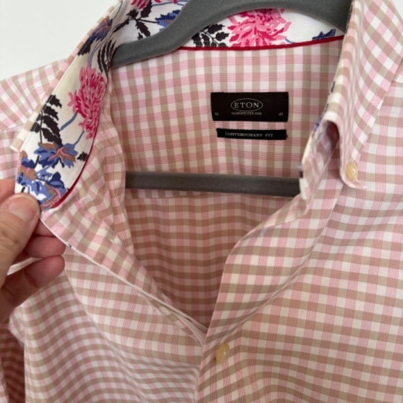 Eton Luxury Long Sleeve Men’s Contemporary Dress Shirt Pink & Tan Checked 41/16 - Picture 9 of 10